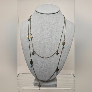 [AEO] Vintage Necklace Aged Gold Tone Turquoise Multi Layer
